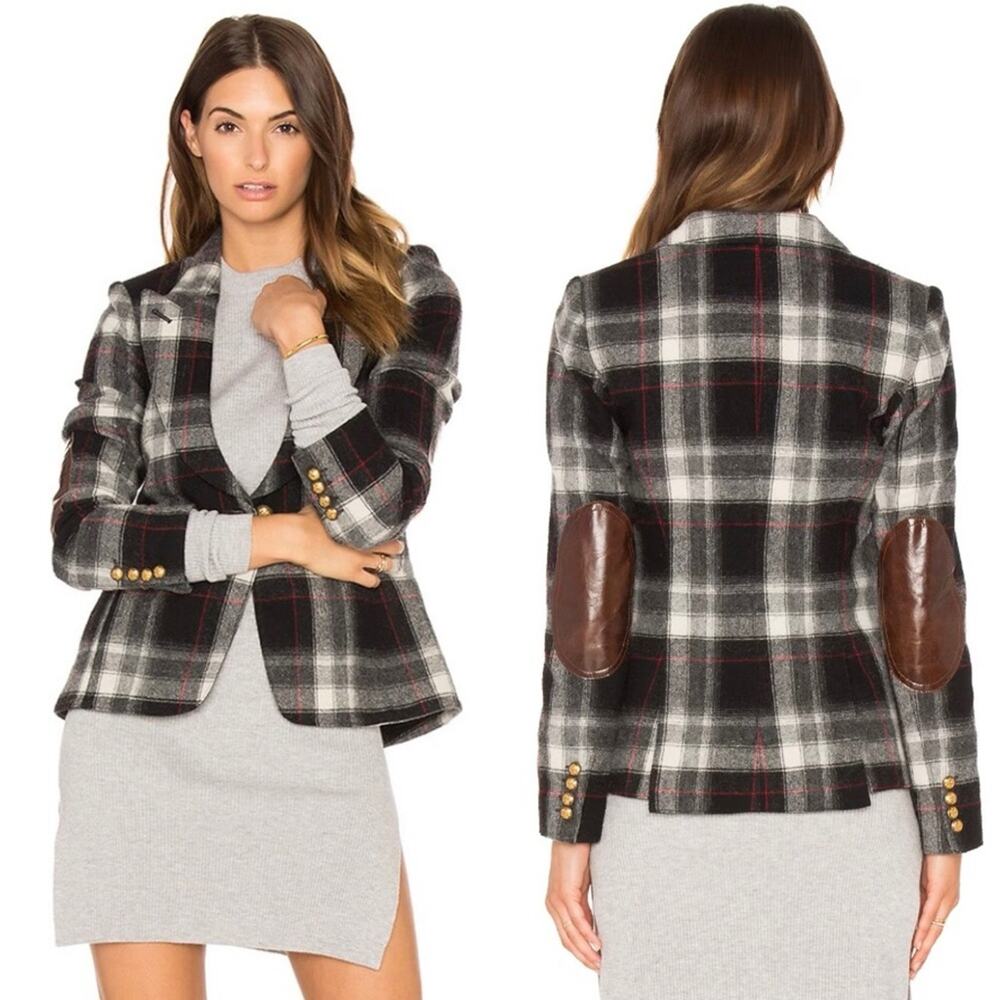 SMYTHE Duchess Wool Elbow Patch Plaid Blazer